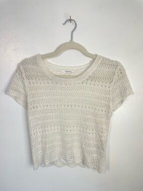 amaryllis white crochet short sleeve top xs/s